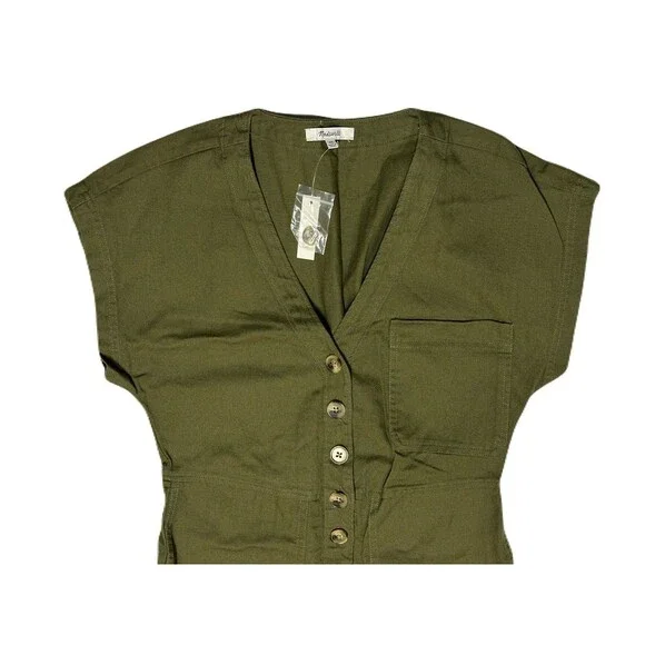 NEW Madewell Womens Size XS Kale Green Cap Sleeve Cotton Utility Jumpsuit $138 - Picture 4 of 10